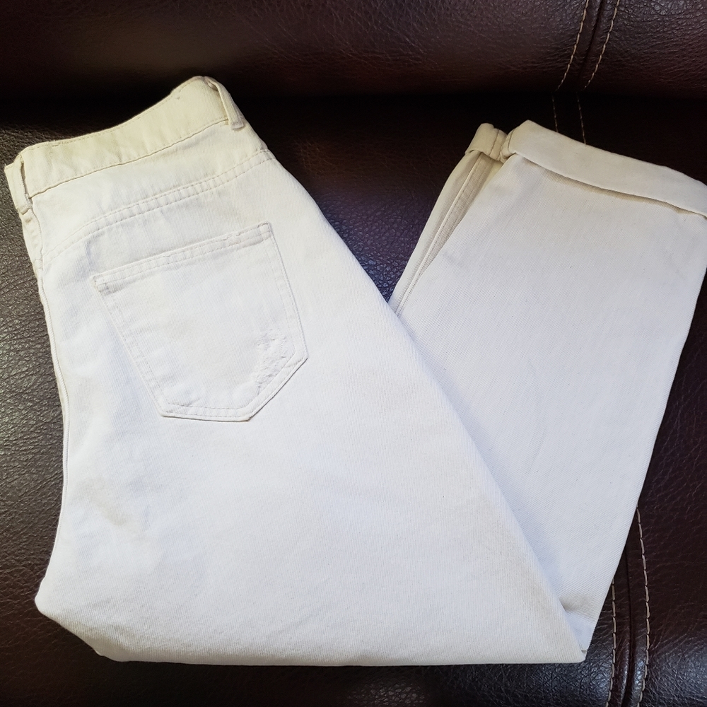 NWT Zara Raw Hem Relaxed Fit White Denim Pants Womens Sz 2